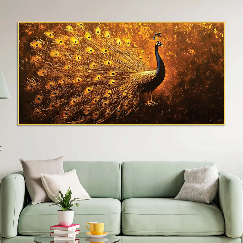 radiant-golden-feather-peacock-artistic-canvas-wall-painting