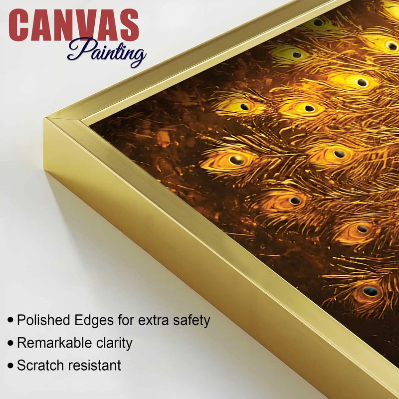 Radiant Golden Feather Peacock Artistic Canvas Wall Painting