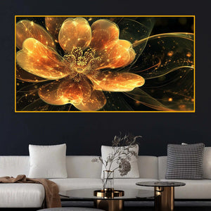 Radiant Golden Flower Crystal Glass Wall Painting with Luxury Finish