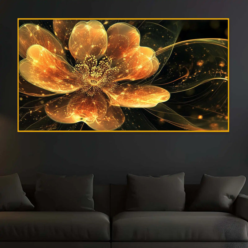 Radiant Golden Flower Crystal Glass Wall Painting with Luxury Finish