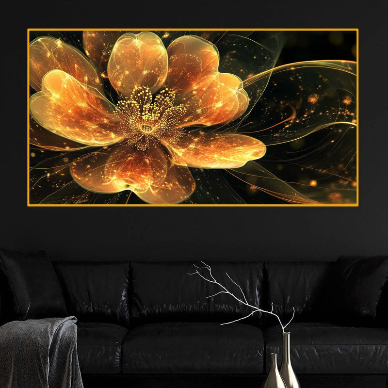 Radiant Golden Flower Crystal Glass Wall Painting with Luxury Finish