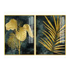 Radiant Golden Nature Leaves Modern Acrylic Floating Wall Painting Set of 2