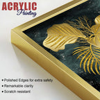 Radiant Golden Nature Leaves Modern Acrylic Floating Wall Painting Set of 2