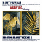 Radiant Golden Nature Leaves Modern Acrylic Floating Wall Painting Set of 2