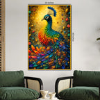 Radiant Peacock in Rainbow Hues Floating Frame Crystal Wall Painting