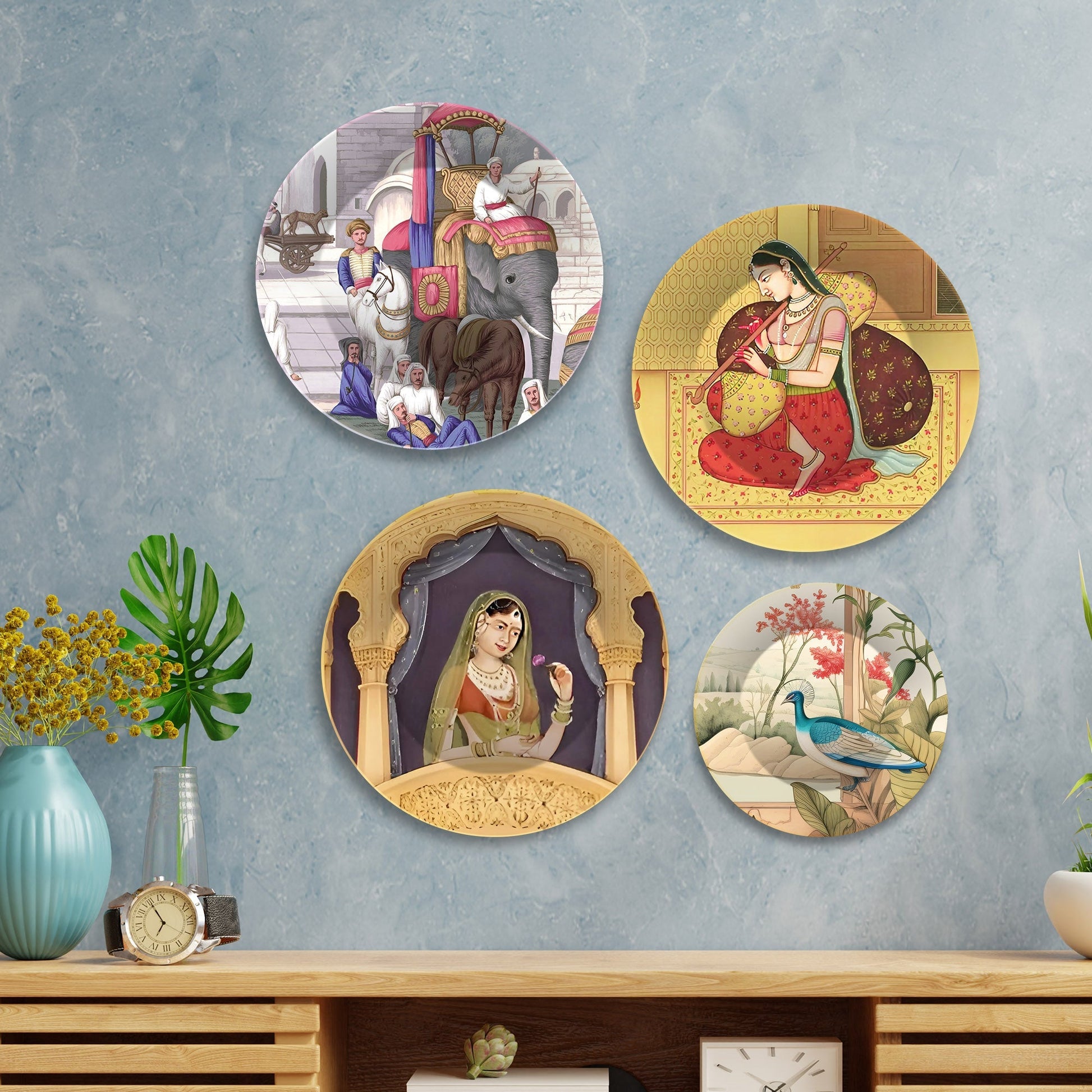 Ragini Patamanjari Mughal Art Wall Plates Painting Set of Four