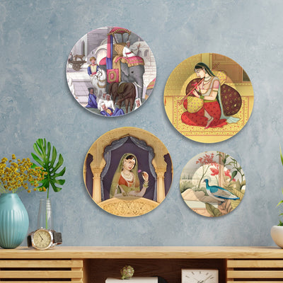 Ragini Patamanjari Mughal Art Wall Plates Painting Set of Four