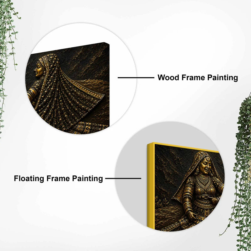 Rajasthani Ghoomar Dance Celebration Metallic Look 3D Canvas Wall Painting