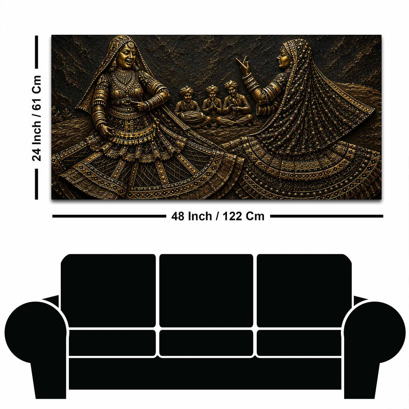 Rajasthani Ghoomar Dance Celebration Metallic Look 3D Canvas Wall Painting