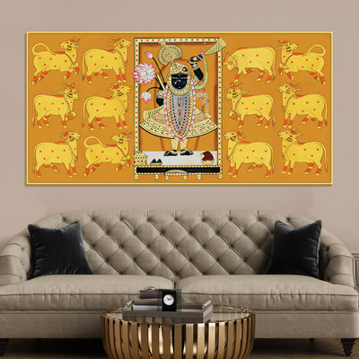 Rajasthani Golden Pichwai Shreenathji Canvas Wall Painting
