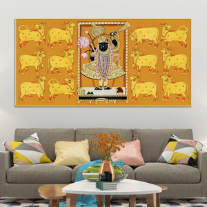 Rajasthani Golden Pichwai Shreenathji Canvas Wall Painting