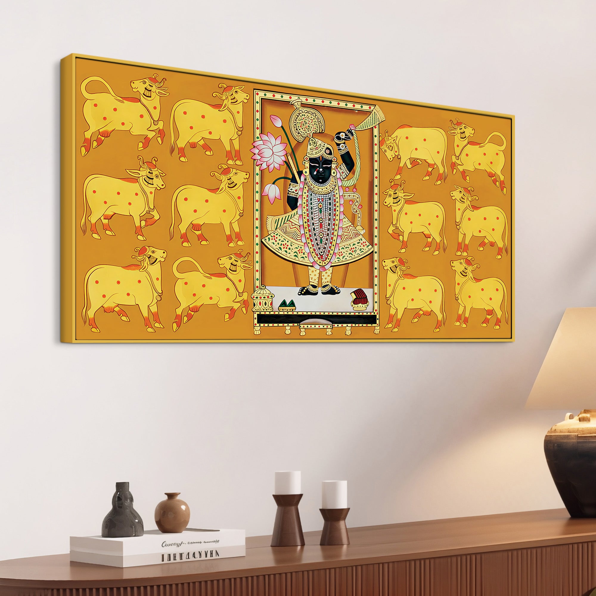 Rajasthani Golden Pichwai Shreenathji Canvas Wall Painting