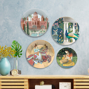 Rajasthani Mahararaj Premium Wall Plates Painting Set of Four