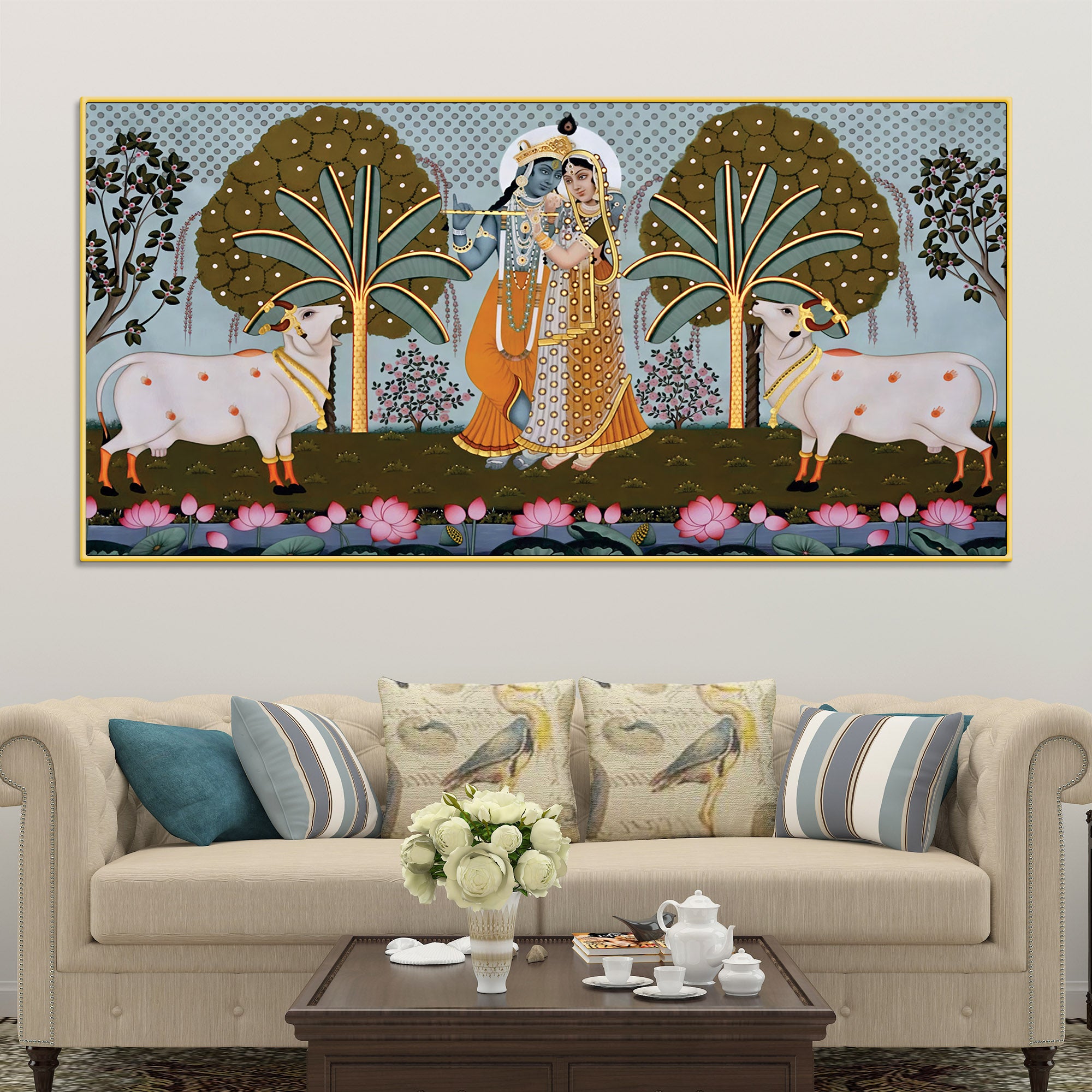 Rajasthani Pichwai Art Radha Krishna Canvas Wall Painting
