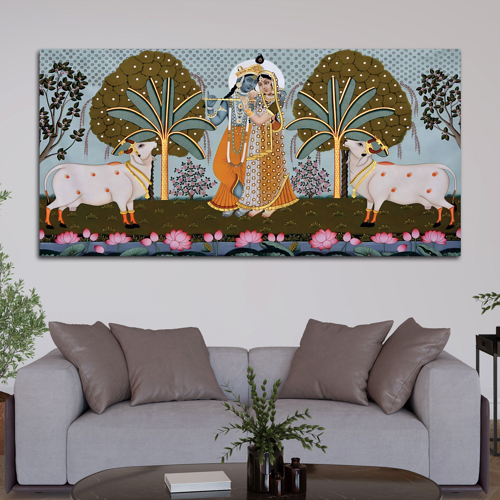 Rajasthani Pichwai Art Radha Krishna Canvas Wall Painting