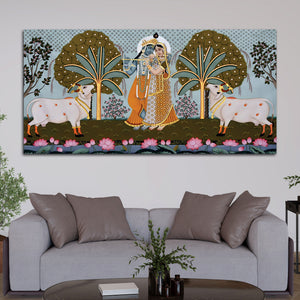 Rajasthani Pichwai Art Radha Krishna Canvas Wall Painting