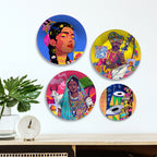 Rajasthani Vibes Pop Folk Art Premium Wall Plates Painting Set of Four