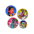 Rajasthani Vibes Pop Folk Art Premium Wall Plates Painting Set of Four