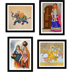 Rajasthani Women Art Premium Wall Frame Set of Four