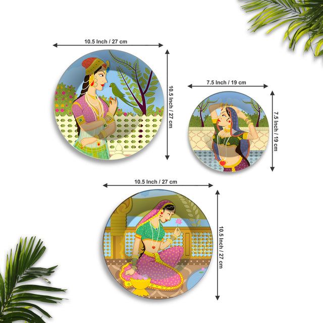 Rajputana Grace Royal Charm Premium Wall Plates Painting Set of 3