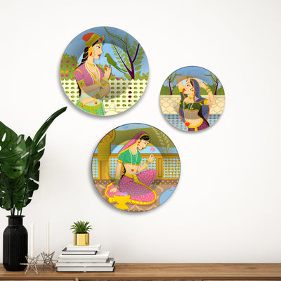Rajputana Grace Royal Charm Premium Wall Plates Painting Set of 3
