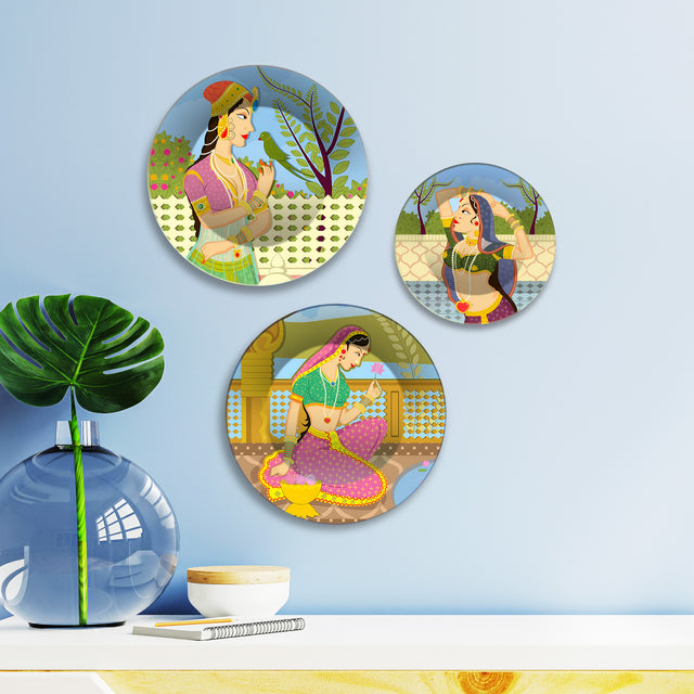 Rajputana Grace Royal Charm Premium Wall Plates Painting Set of 3