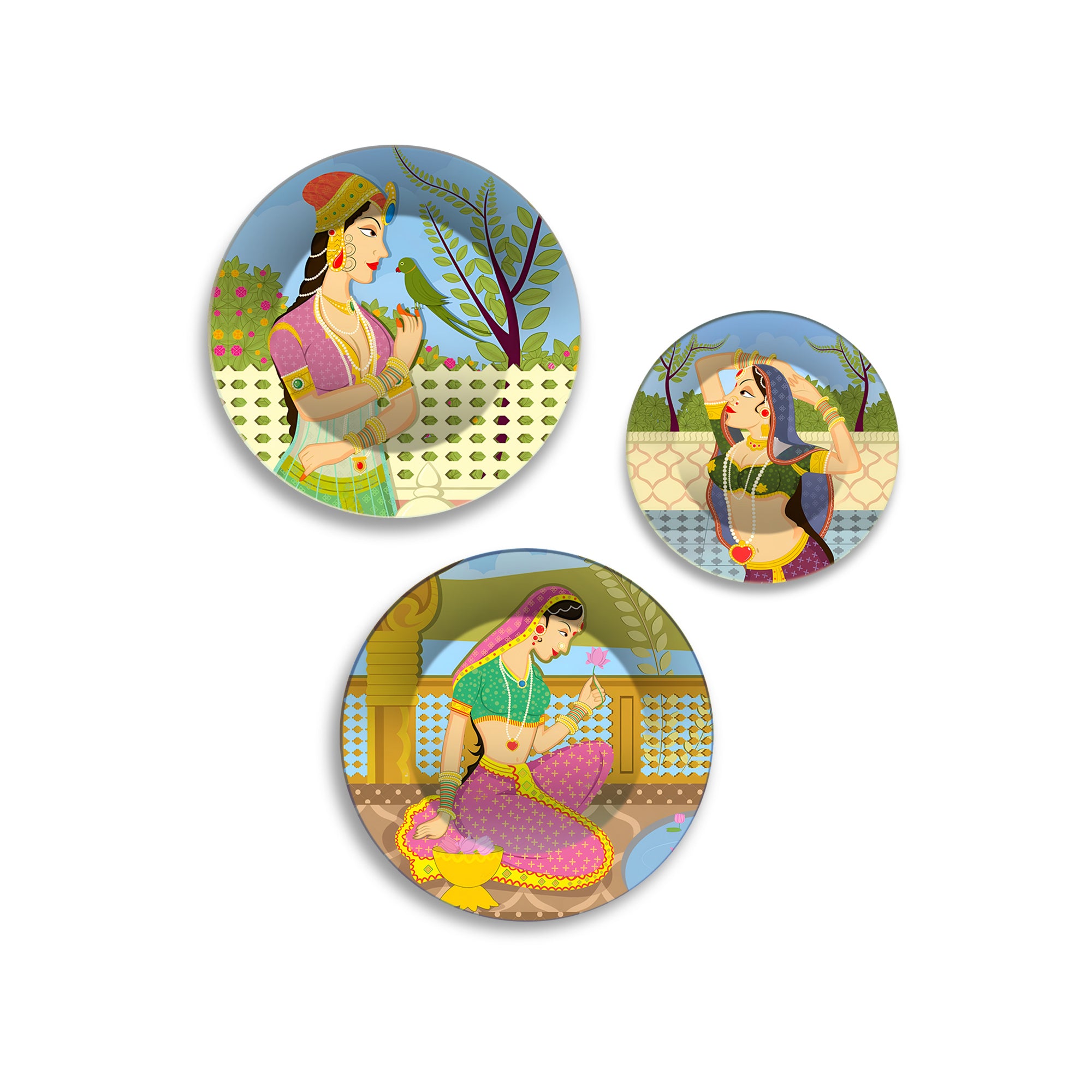 Rajputana Grace Royal Charm Premium Wall Plates Painting Set of 3