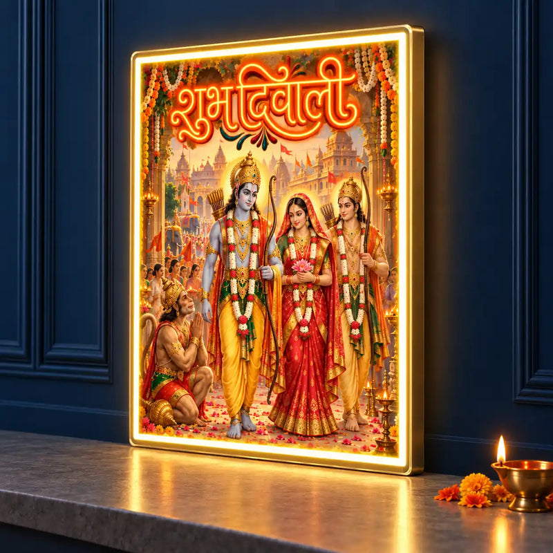 Ram Darbar Shubh Diwali Neon Wall Art for Home & Shop Decoration