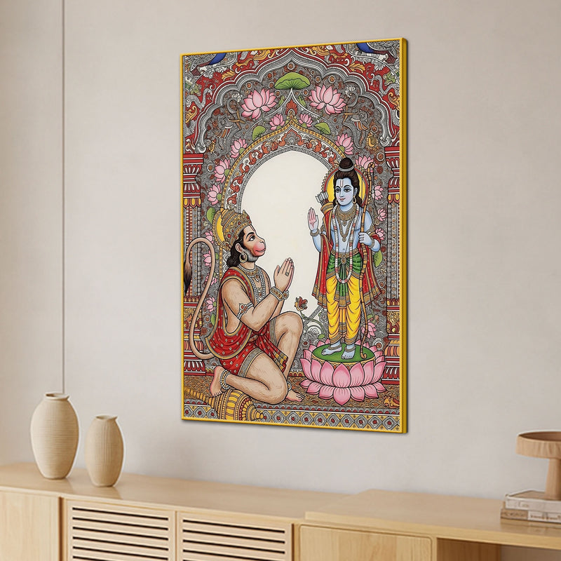Ram Hanuman Bhakti Religious Canvas Painting for Hindu Wall Decoration