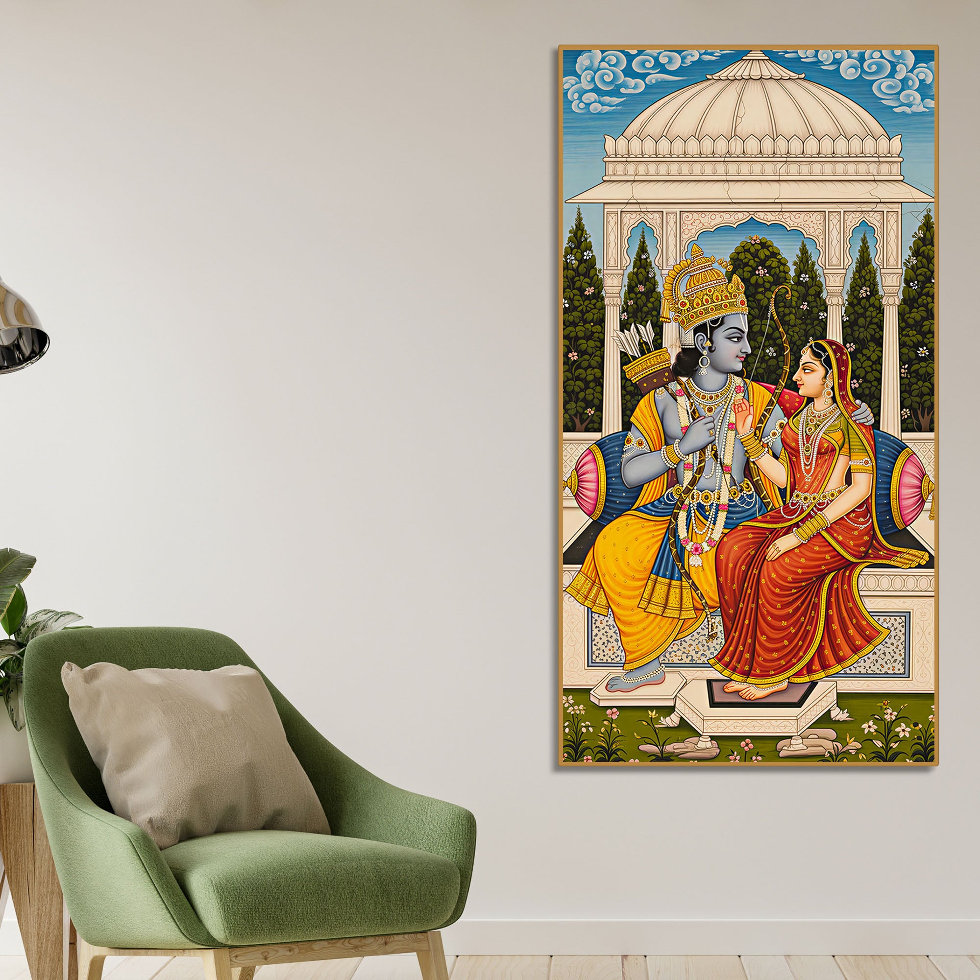 Ram Sita Sitting Together Canvas Wall Painting | Spiritual Home Decor
