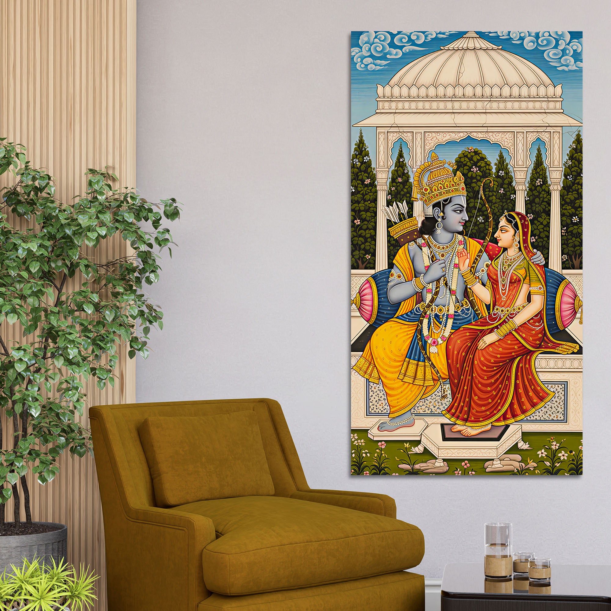Ram Sita Sitting Together Canvas Wall Painting | Spiritual Home Decor