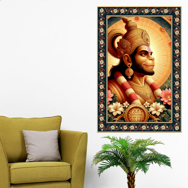 Rama Doota Hanuman Floral Border Vertical Wall Painting