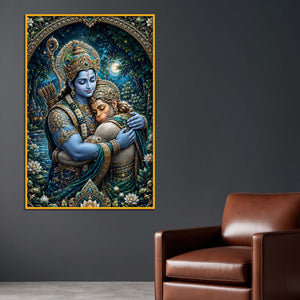 Rama Hanuman Embrace Floating Frame Crystal Wall Painting