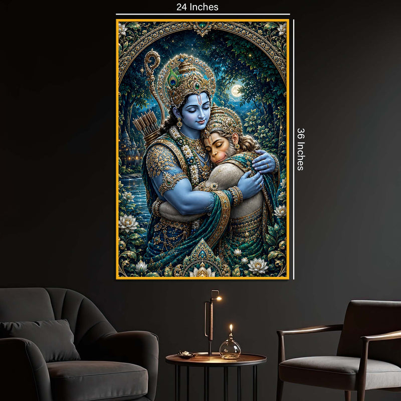 Rama Hanuman Embrace Floating Frame Crystal Wall Painting