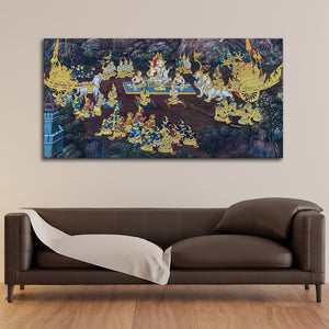 Ramayana Story at the Temple of Emerald Buddha Canvas Wall Painting