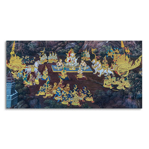 Ramayana Story at the Temple of Emerald Buddha Canvas Wall Painting