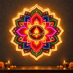 Rangoli Style Diya Neon Light for for Home, Office & Shop Decoration