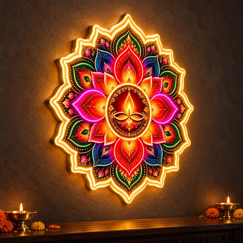 Rangoli Style Diya Neon Light for for Home, Office & Shop Decoration