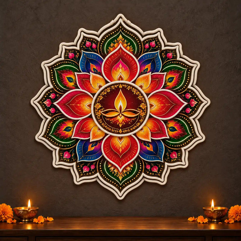Rangoli Style Diya Neon Light for for Home, Office & Shop Decoration