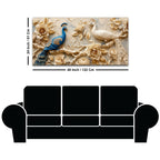 Ravishing Pair of Royal Blue and White Peacock Floral 3D Canvas Wall Painting