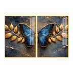 Ravishing Royal Blue Butterfly Acrylic Floating Wall Painting Set of 2