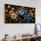 Ravishing Royal Blue Peacock Floral Wall Art Canvas Painting for Home & Office
