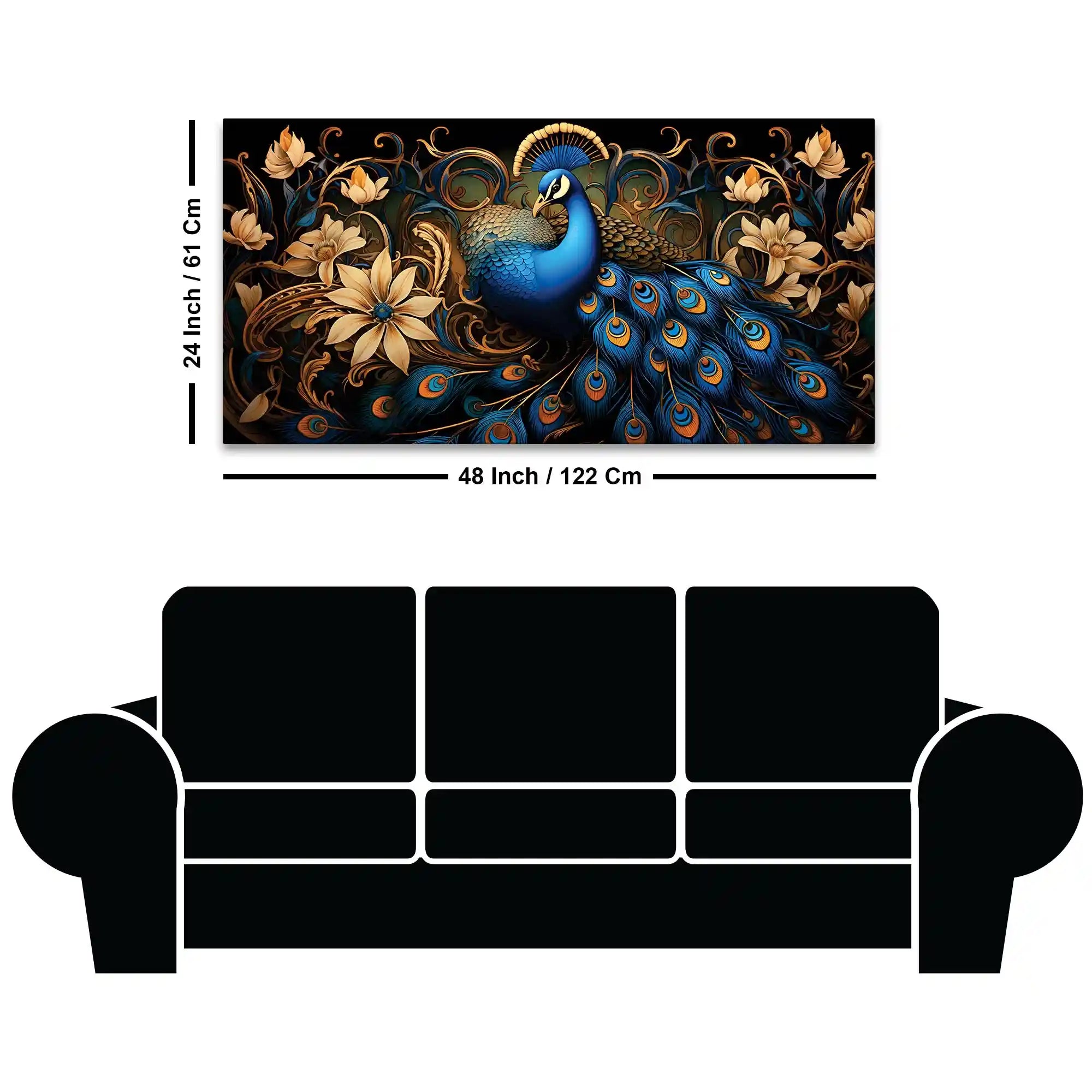 Ravishing Royal Blue Peacock Floral Wall Art Canvas Painting for Home & Office