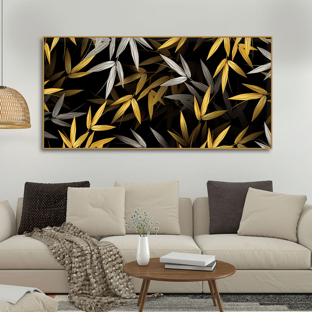 Realistic Golden Bamboo Leaves Canvas Wall Painting