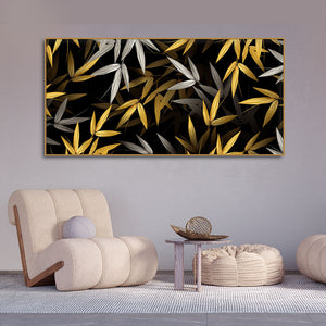 Realistic Golden Bamboo Leaves Canvas Wall Painting