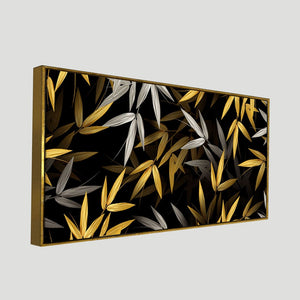 Realistic Golden Bamboo Leaves Canvas Wall Painting