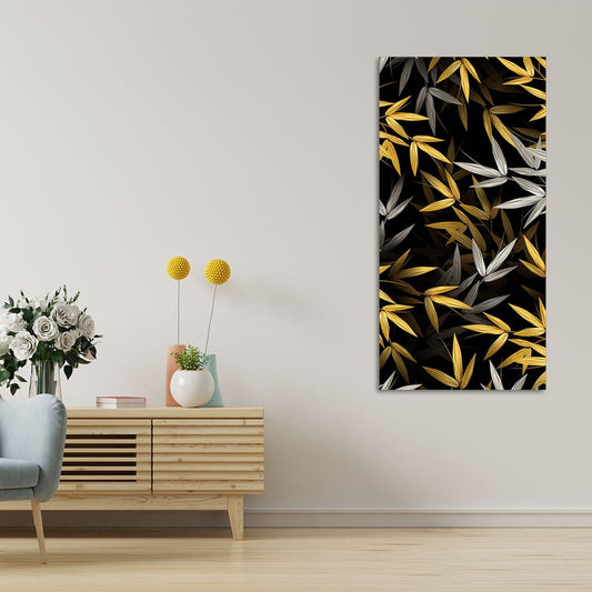 Realistic Golden Bamboo Leaves Wall Painting