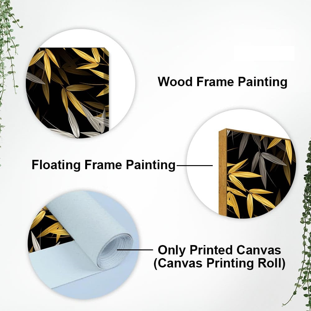 Realistic Golden Bamboo Leaves Wall Painting