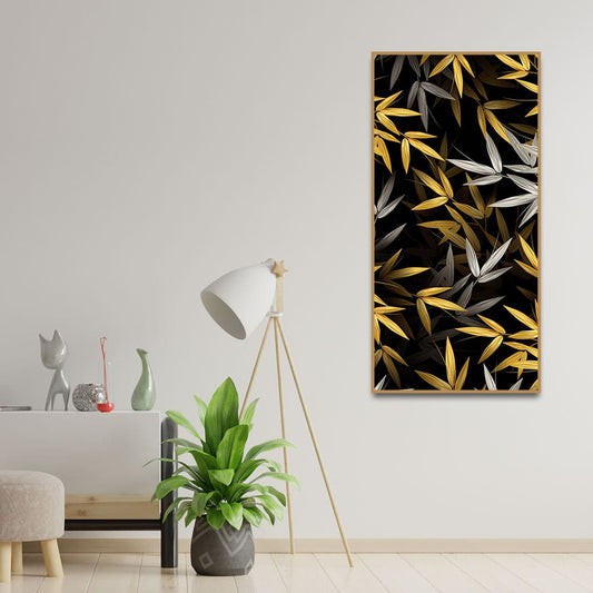 Realistic Golden Bamboo Leaves Wall Painting