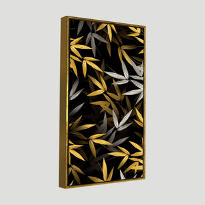 Realistic Golden Bamboo Leaves Wall Painting